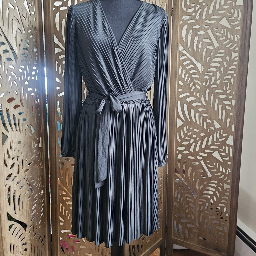 H&M Charcoal Long Sleeve Pleated Dress